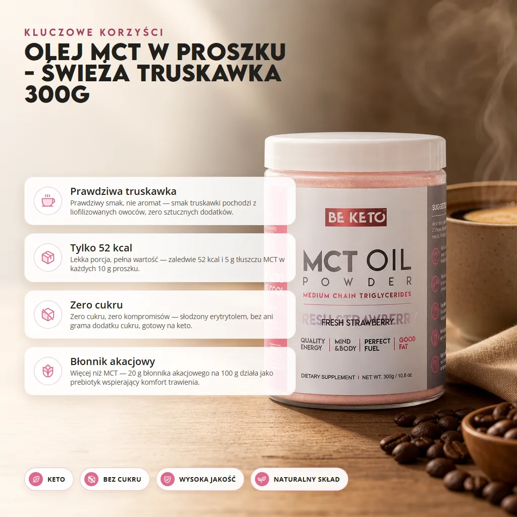 Olej MCT w proszku – Świeża Truskawka 300g