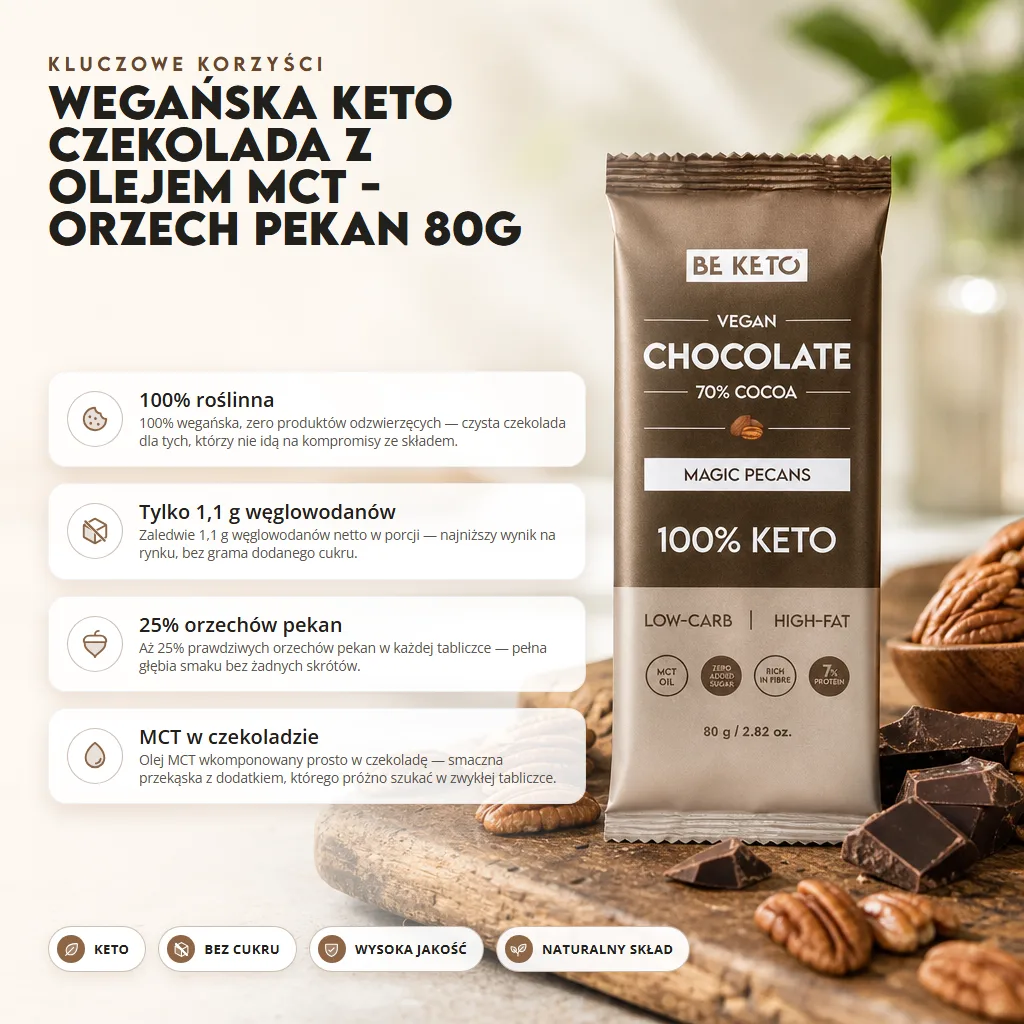 Wegańska Keto Czekolada z Olejem MCT – Orzech Pekan 80g