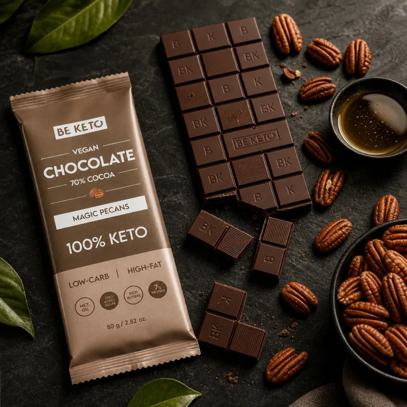 Wegańska Keto Czekolada z Olejem MCT – Orzech Pekan 80g – Lifestyle 2 Wegańska Keto Czekolada z Olejem MCT – Orzech Pekan 80g
