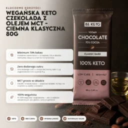 Wegańska Keto Czekolada z Olejem MCT – Ciemna Klasyczna 80g