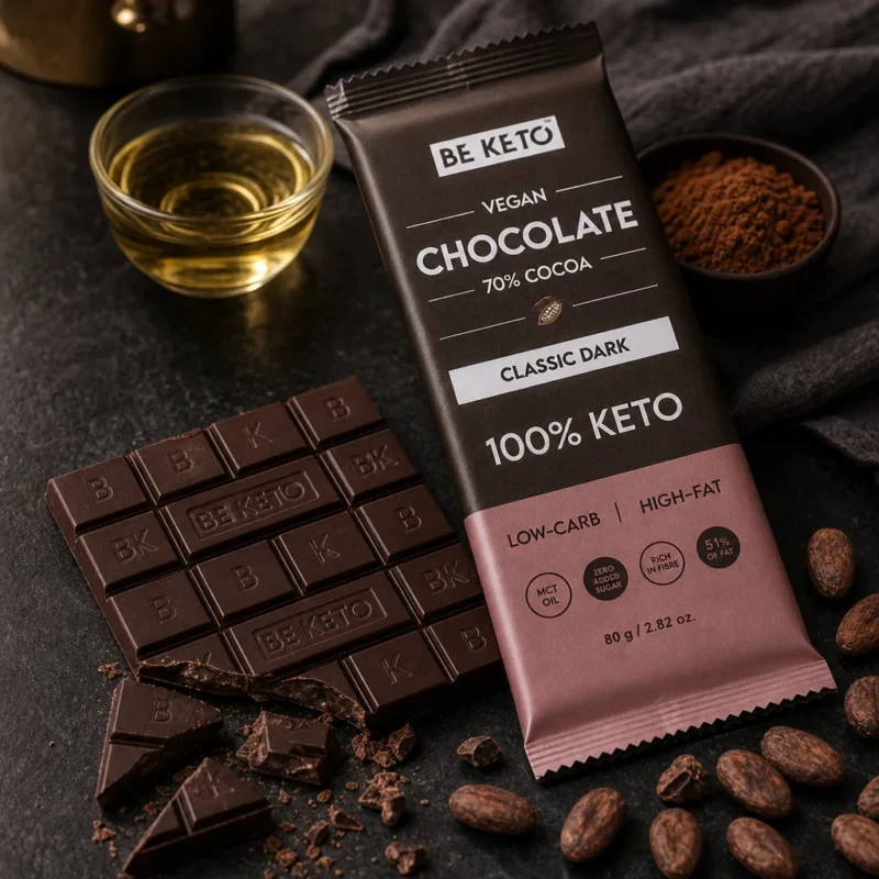 Wegańska Keto Czekolada z Olejem MCT – Ciemna Klasyczna 80g