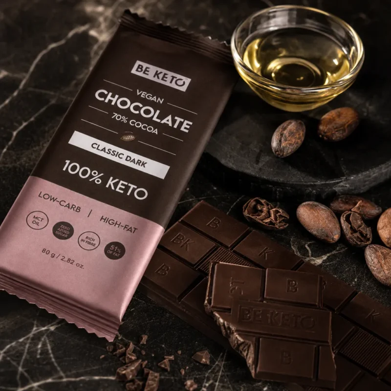 Wegańska Keto Czekolada z Olejem MCT – Ciemna Klasyczna 80g