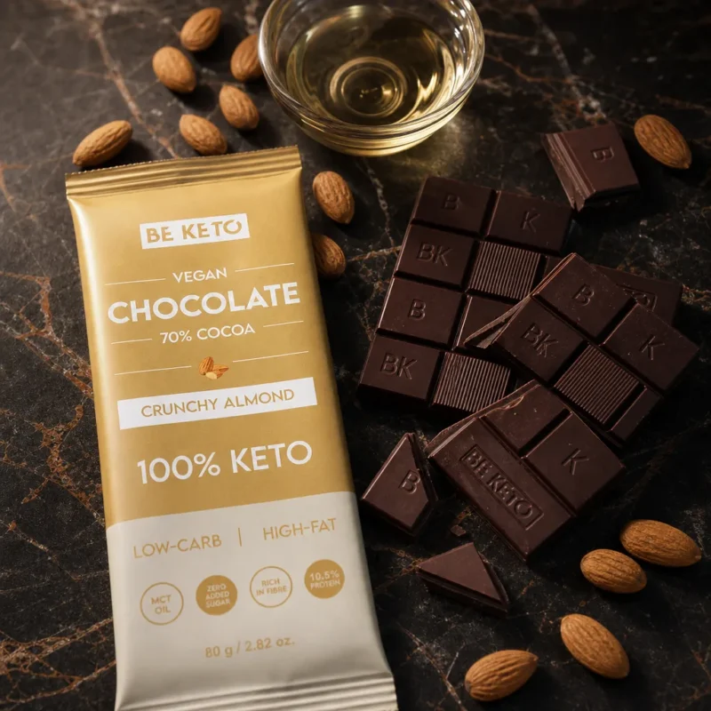 Wegańska Keto Czekolada z Olejem MCT – Chrupiący Migdał 80g