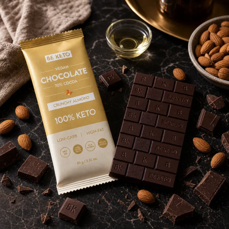 Wegańska Keto Czekolada z Olejem MCT – Chrupiący Migdał 80g