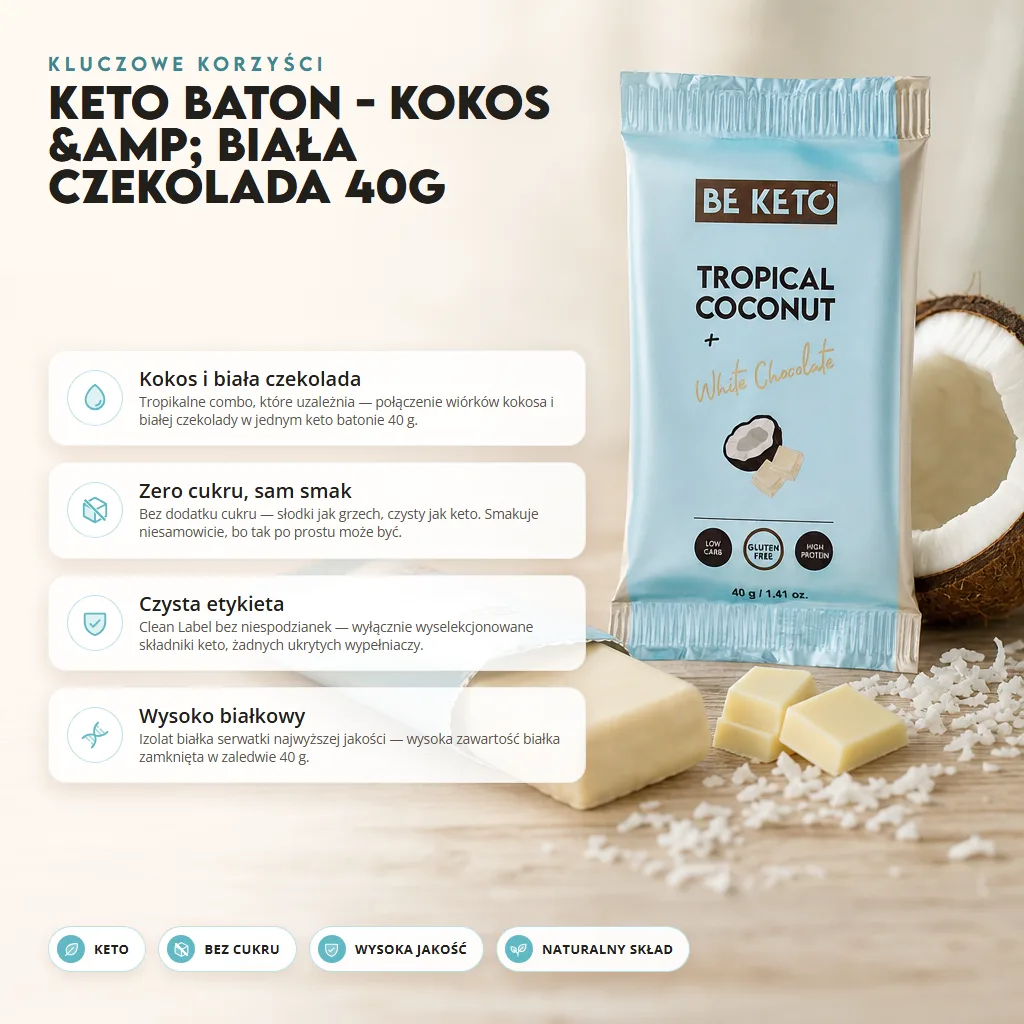 Keto Baton –  Kokos & Biała Czekolada 40g