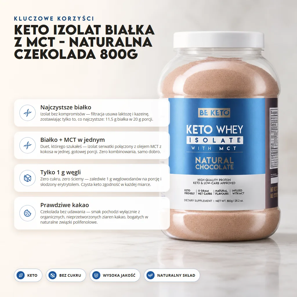 Keto Izolat Białka z MCT – Naturalna Czekolada 800g