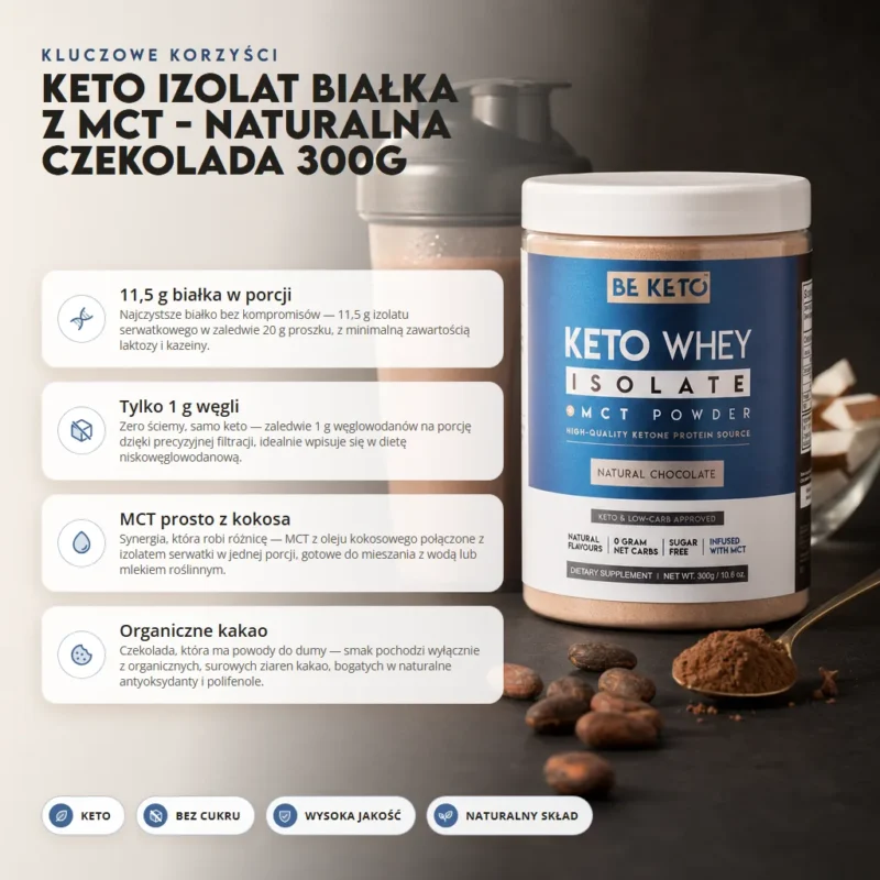 Keto Izolat Białka z MCT – Naturalna Czekolada 300g