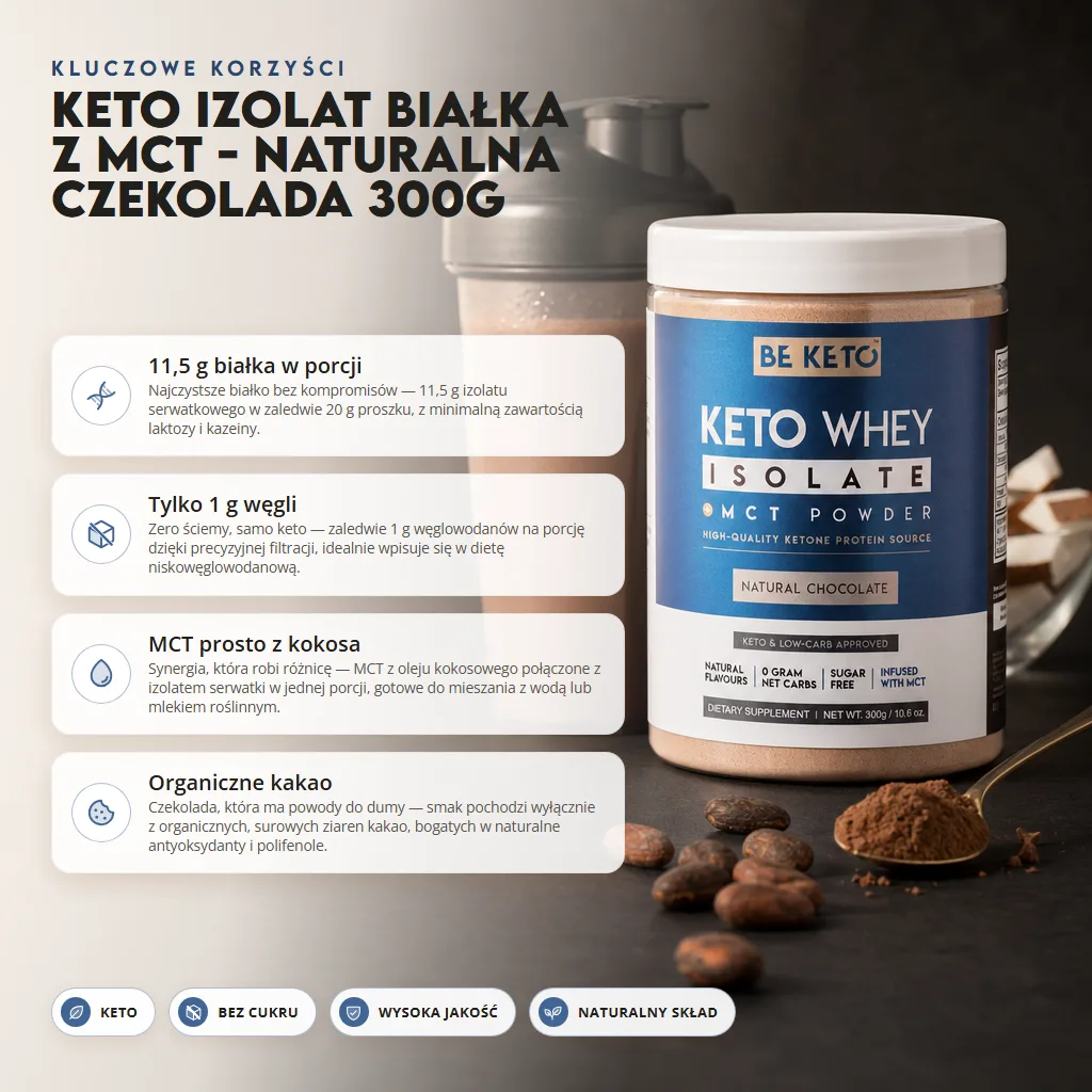 Keto Izolat Białka z MCT – Naturalna Czekolada 300g