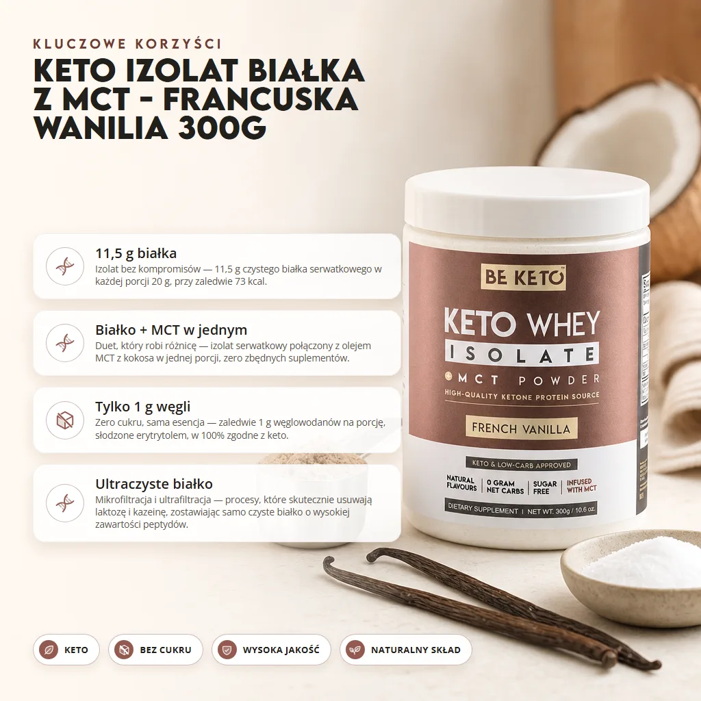 Keto Izolat Białka z MCT – Francuska Wanilia 300g