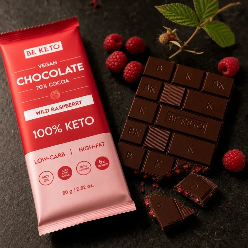 Wegańska Keto Czekolada z Olejem MCT – Dzika Malina 80g