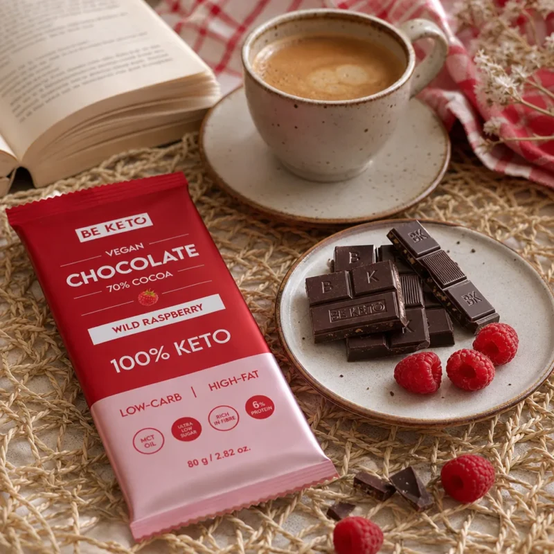 Wegańska Keto Czekolada z Olejem MCT – Dzika Malina 80g
