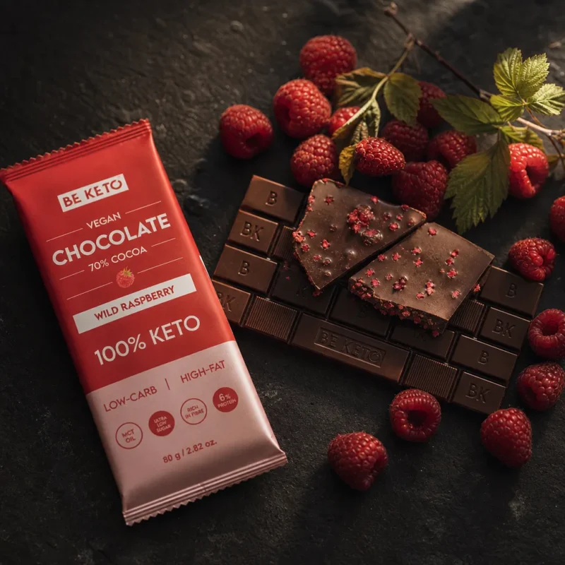 Wegańska Keto Czekolada z Olejem MCT – Dzika Malina 80g