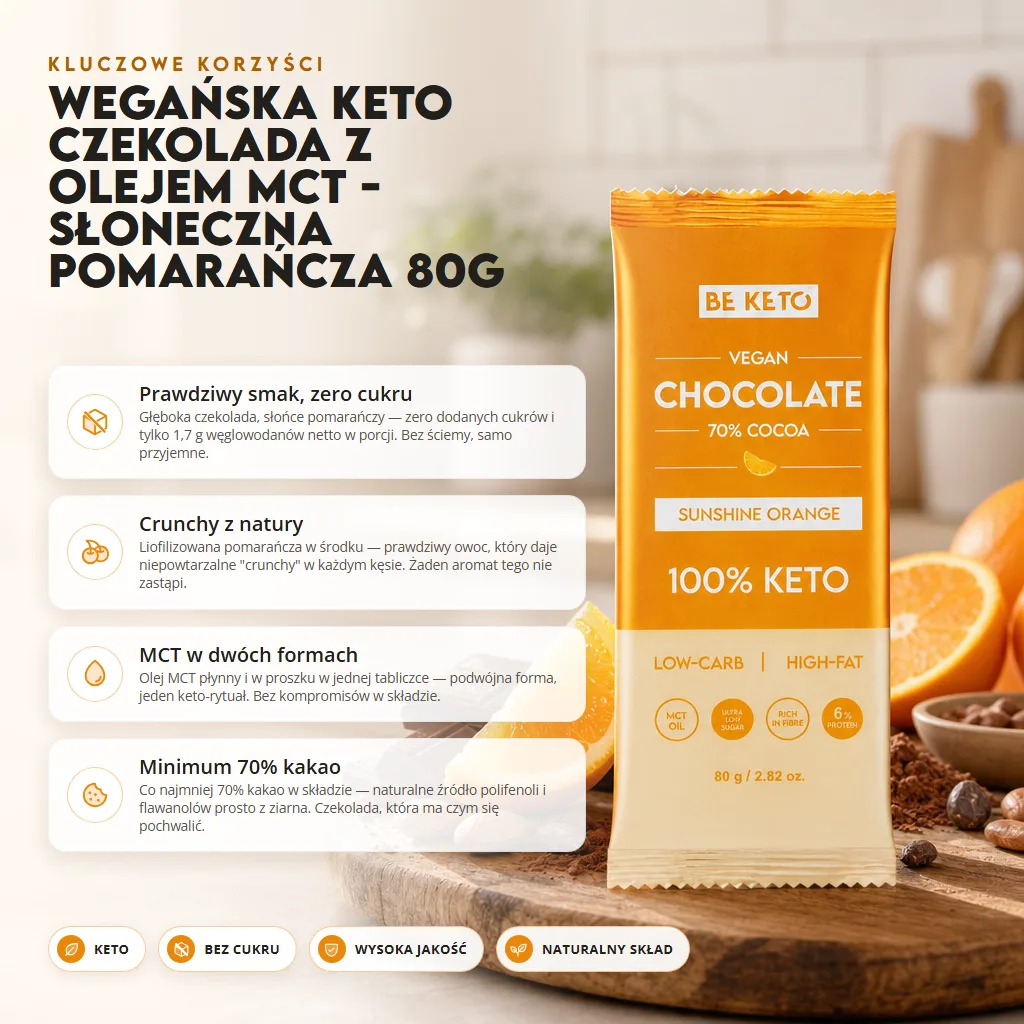 Wegańska Keto Czekolada z Olejem MCT – Słoneczna Pomarańcza 80g