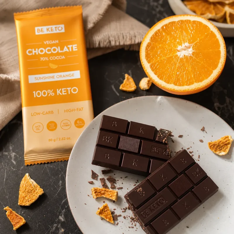 Wegańska Keto Czekolada z Olejem MCT – Słoneczna Pomarańcza 80g – Lifestyle 4 Wegańska Keto Czekolada z Olejem MCT – Słoneczna Pomarańcza 80g