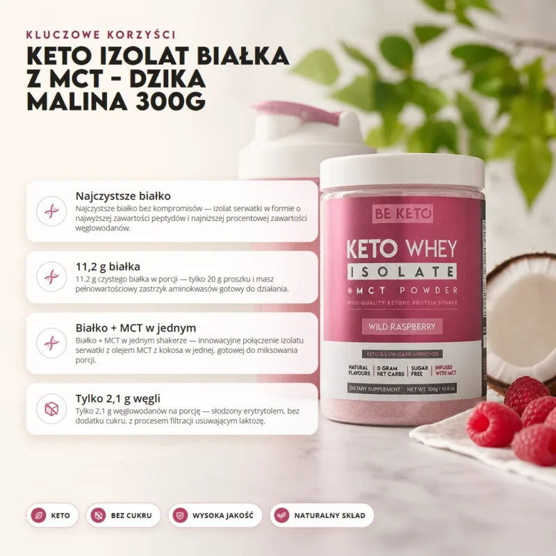 Keto Izolat Białka z MCT – Dzika Malina 300G
