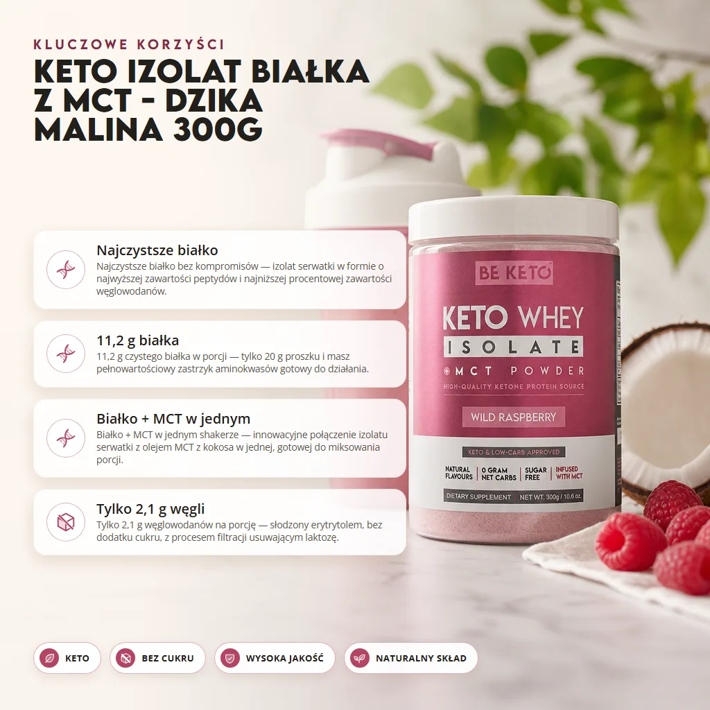 Keto Izolat Białka z MCT – Dzika Malina 300G
