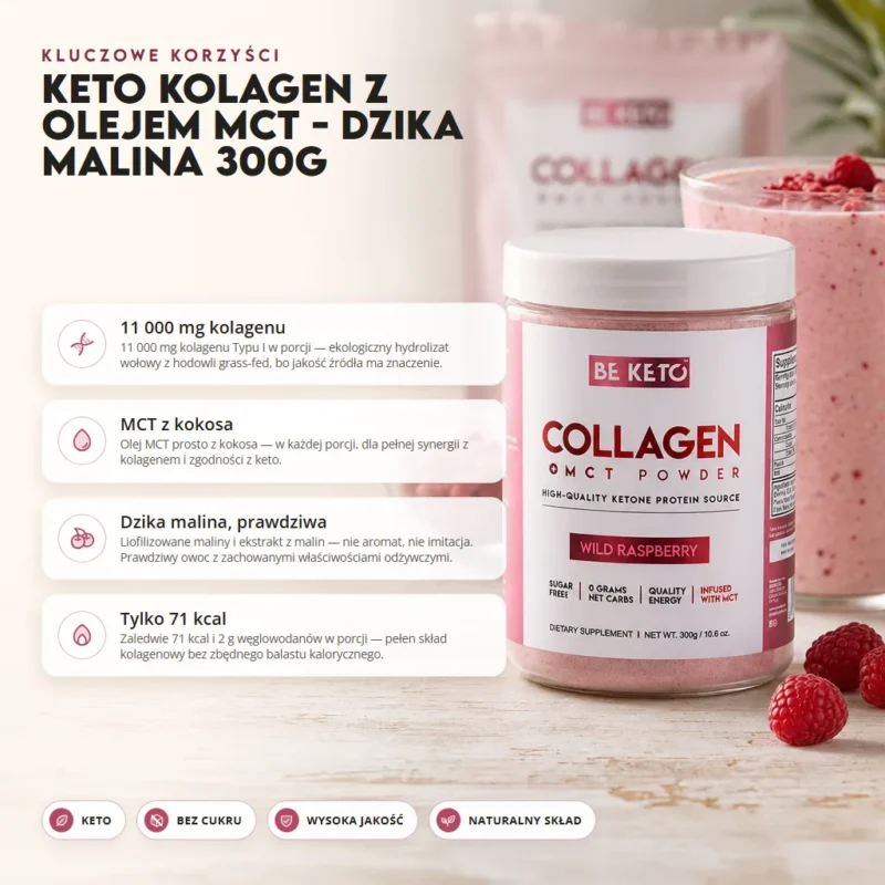Keto Kolagen z olejem MCT – Dzika Malina 300G – Benefit Keto Kolagen z olejem MCT – Dzika Malina 300G