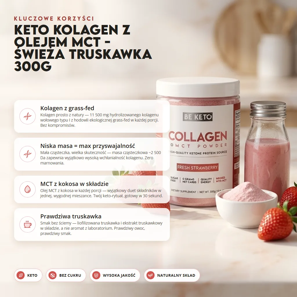 Keto Kolagen z olejem MCT  – Świeża Truskawka 300G