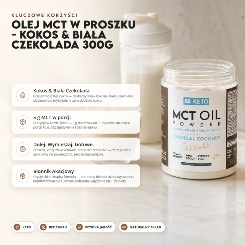 Olej MCT w Proszku – Kokos & Biała Czekolada 300g