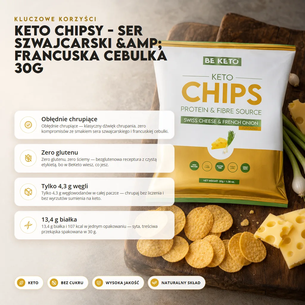 Keto Chipsy – Ser Szwajcarski & Francuska Cebulka 30g
