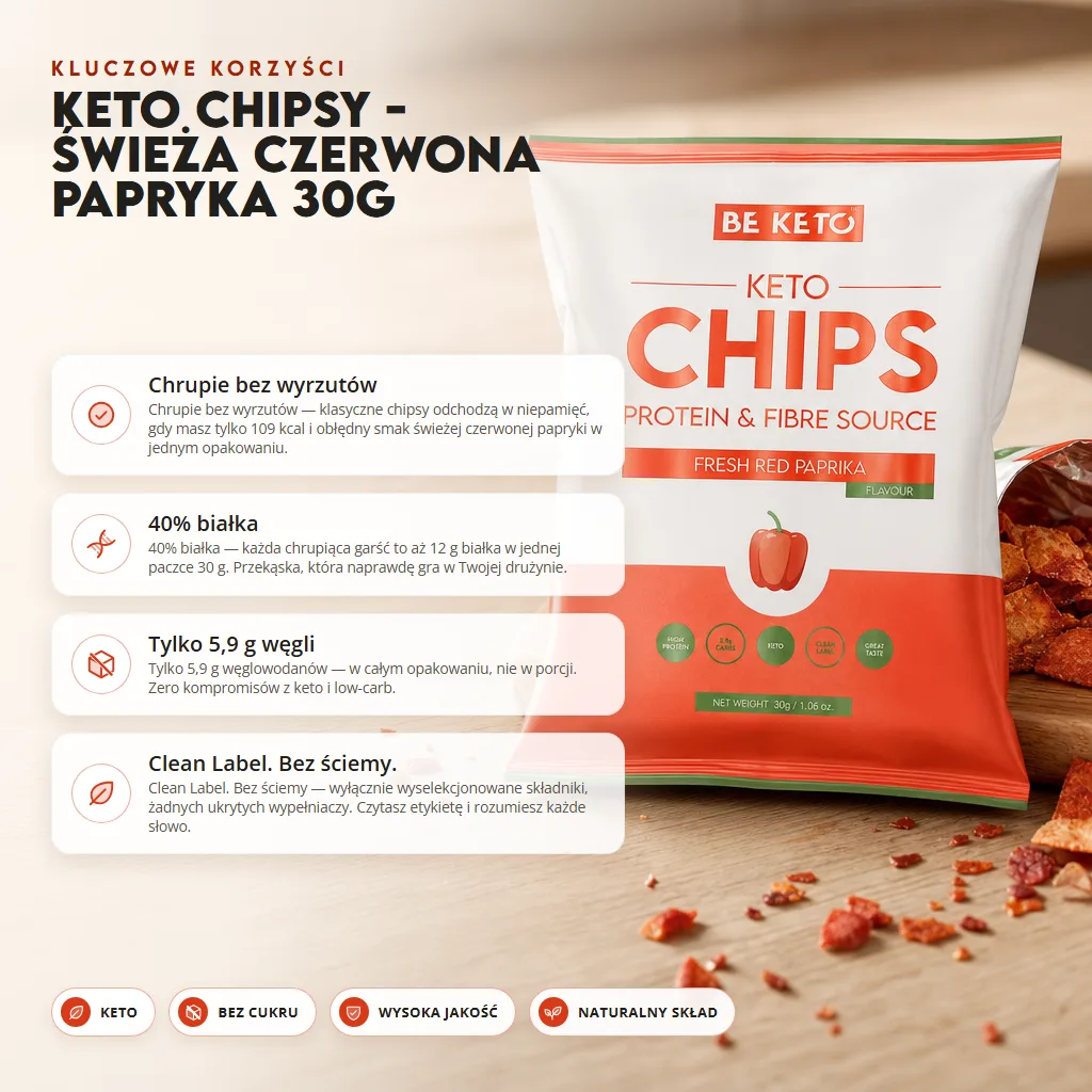 Keto Chipsy – Świeża Czerwona Papryka 30g