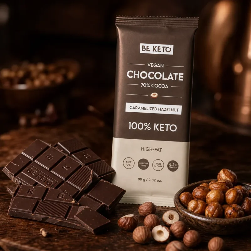 Wegańska Keto Czekolada z Olejem MCT – Karmelizowany Orzech Laskowy 80g