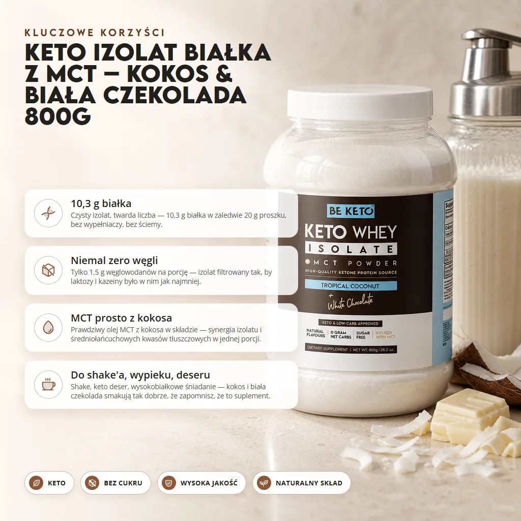 Keto Izolat Białka z MCT – Kokos & Biała Czekolada 800g