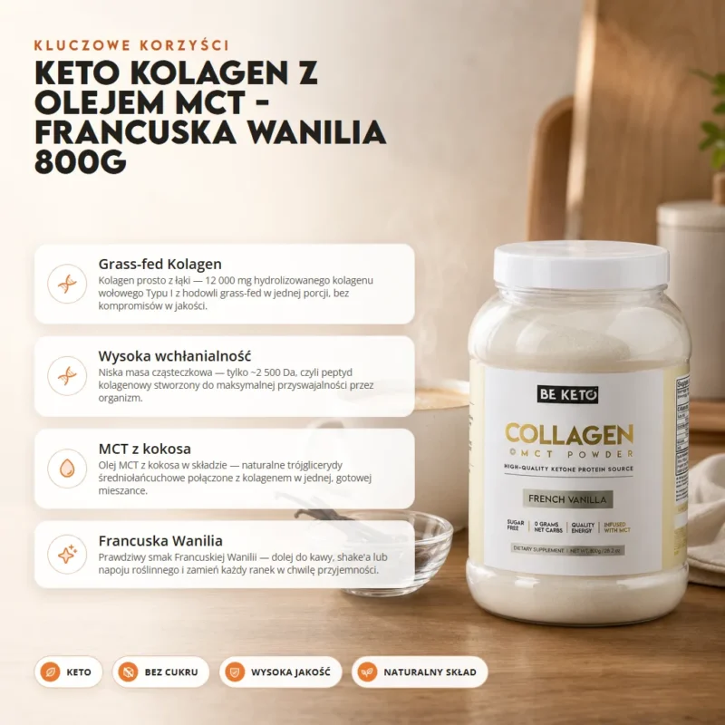 Keto Kolagen z olejem MCT – Francuska Wanilia 800g – Benefit Keto Kolagen z olejem MCT – Francuska Wanilia 800g