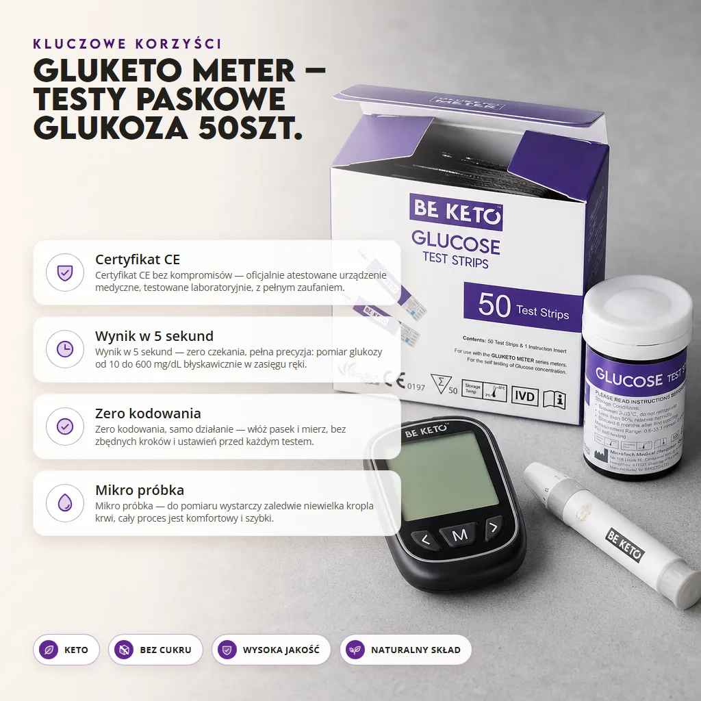GluKeto Meter – Testy Paskowe Glukoza 50szt.
