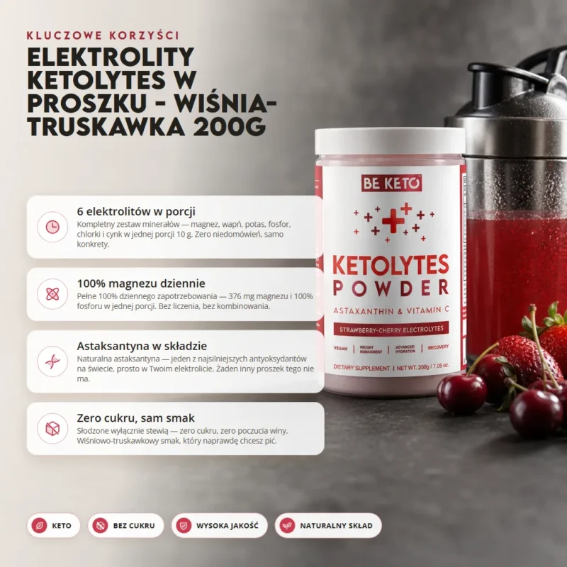 Elektrolity Ketolytes w Proszku – Wiśnia-Truskawka 200g
