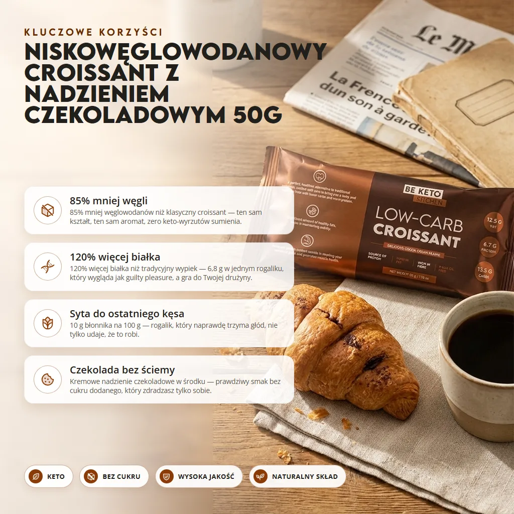 Niskowęglowodanowy Croissant z Nadzieniem Czekoladowym 50g