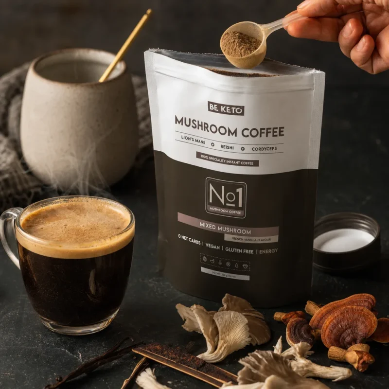 Kawa Rozpuszczalna – Mushroom (Lion’s Mane & Cordyceps & Reishi) – Francuska Wanilia 250g – Lifestyle 1 Kawa Rozpuszczalna – Mushroom (Lion’s Mane & Cordyceps & Reishi) – Francuska Wanilia 250g