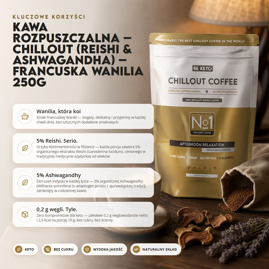 Kawa Rozpuszczalna – Chillout (Reishi & Ashwagandha) – Francuska Wanilia 250g