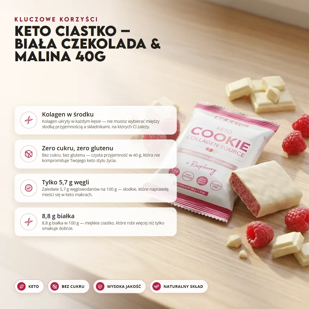 Keto Ciastko – Biała Czekolada & Malina 40g