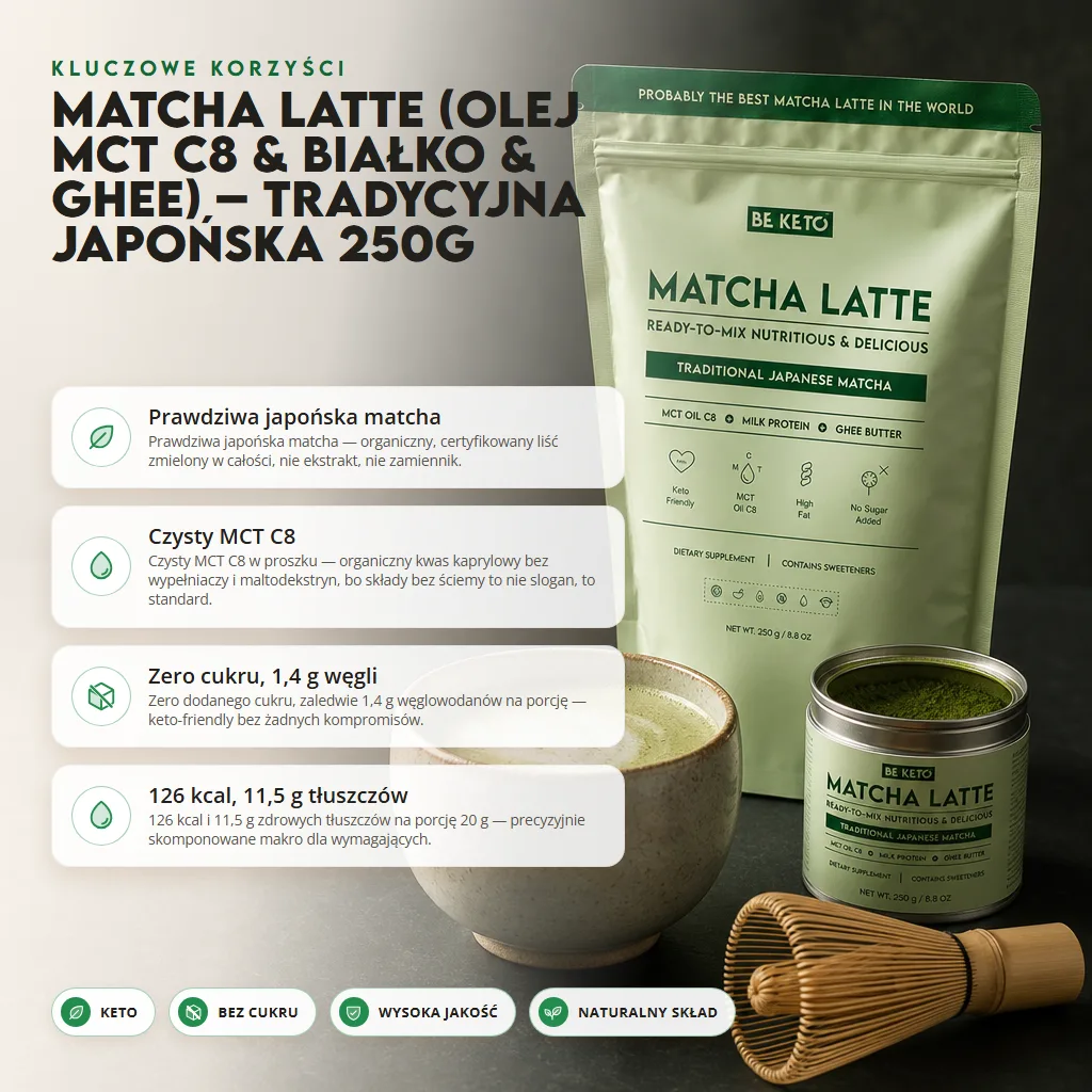 Matcha Latte (Olej MCT C8 & Białko & Ghee) – Tradycyjna Japońska 250g