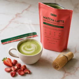 Matcha Latte (Olej MCT C8 & Kolagen & Ghee) – Naturalna Truskawka 250g – Lifestyle 2 Matcha Latte (Olej MCT C8 & Kolagen & Ghee) – Naturalna Truskawka 250g