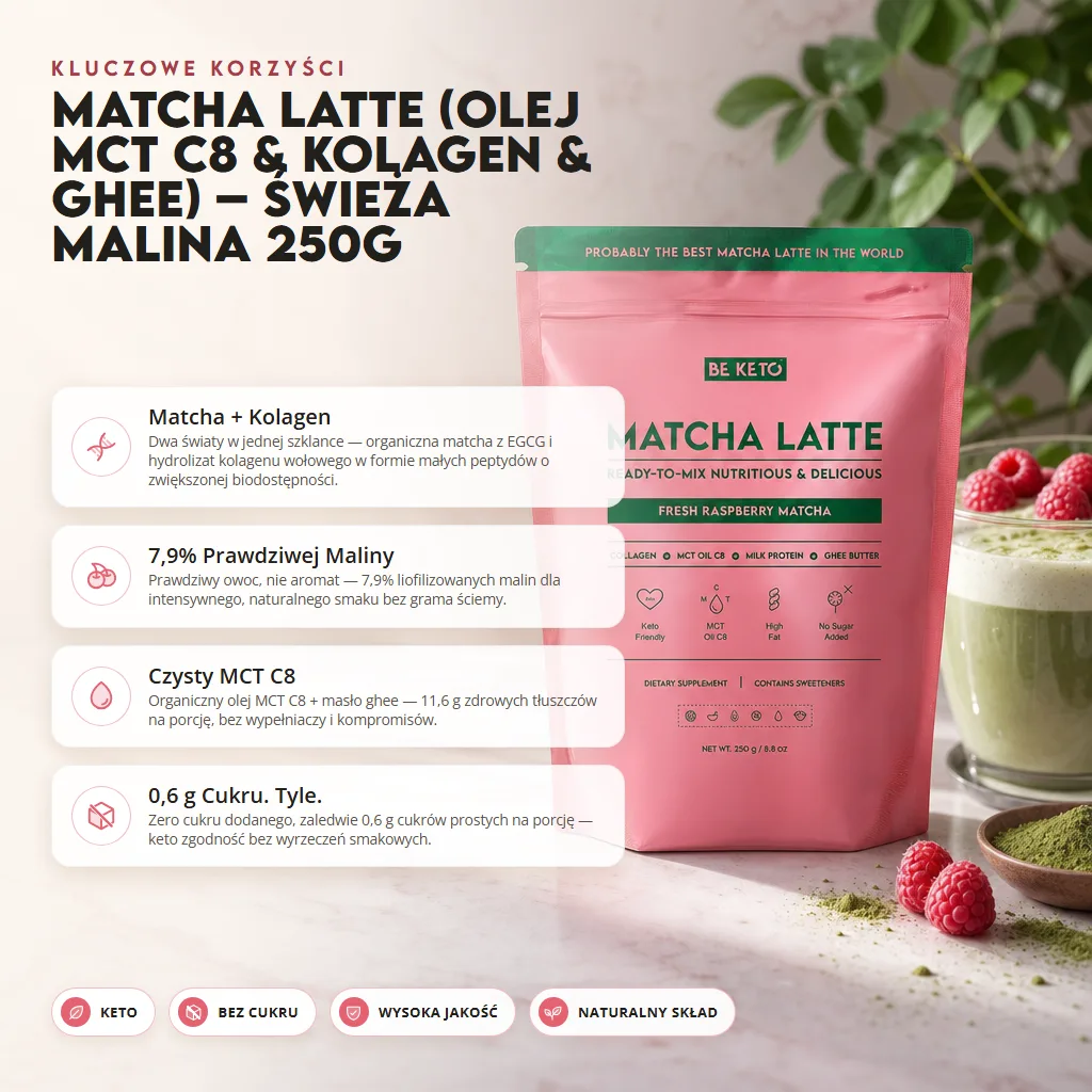 Matcha Latte (Olej MCT C8 & Kolagen & Ghee) – Świeża Malina 250g