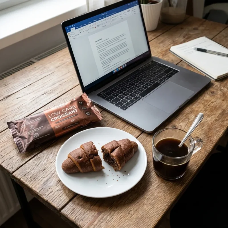 Niskowęglowodanowy Croissant Podwójna Czekolada 50g – Lifestyle 2 Niskowęglowodanowy Croissant Podwójna Czekolada 50g
