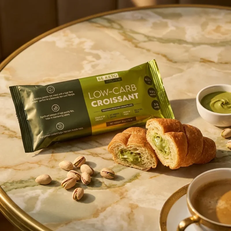 Niskowęglowodanowy Croissant Wyśmienita Pistacja 50g – Lifestyle 1 Niskowęglowodanowy Croissant Wyśmienita Pistacja 50g